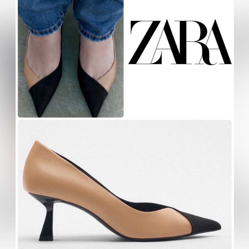 ZARA CONTRAST HEELED SHOES TWO TONE